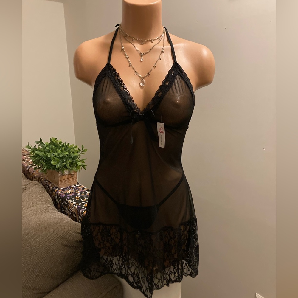 SOLD Black, Small lingerie set Teddy & Thong NWT